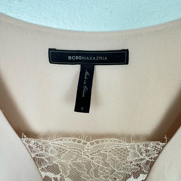 BCBGMaxazria Mishelle Blush Pink Lace V-neck Split Back Sleeveless Blouse Tank - Picture 9 of 11